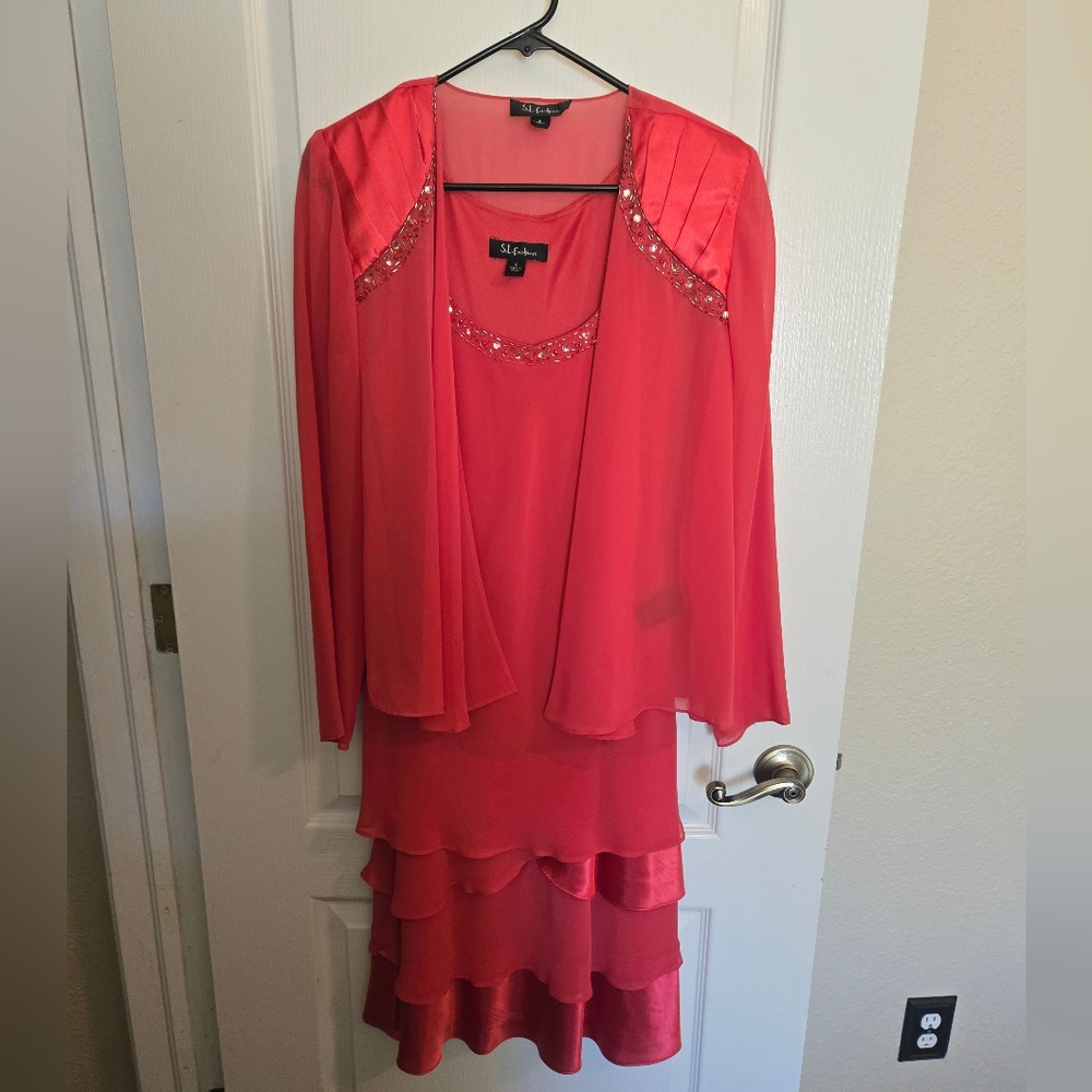 SL Fashions size 8 2-piece pink dress and sheer jacket